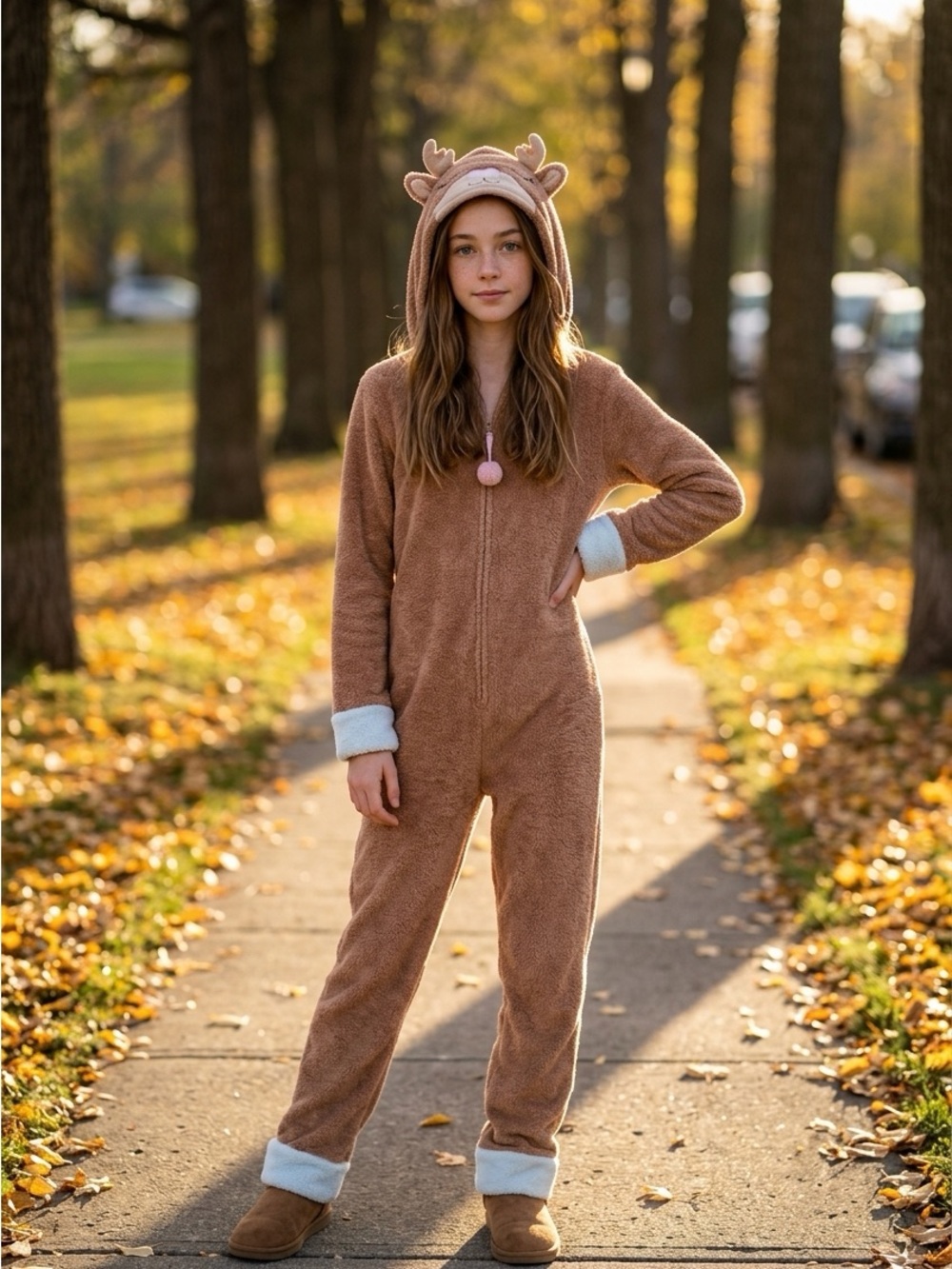PJ Couture Deer Reindeer Fleece Hooded Onesie Pajamas #Halloween